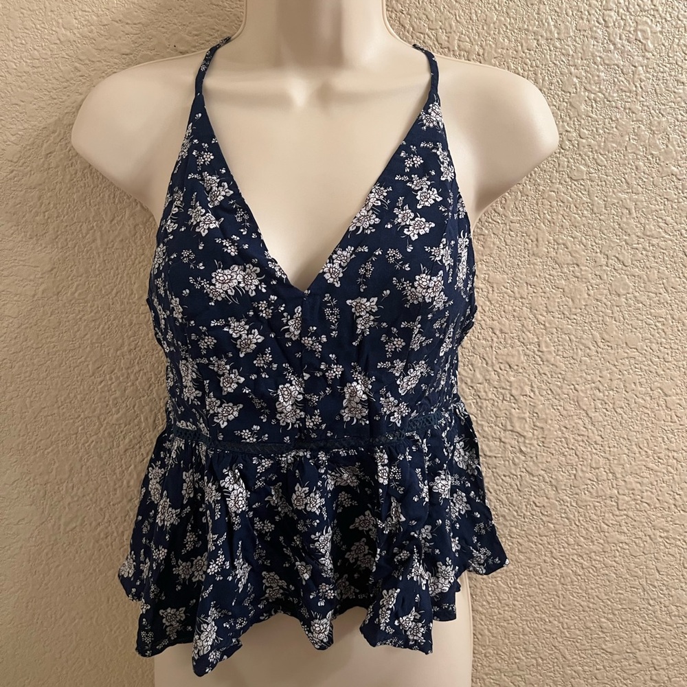 Floral Navy Peplum Top Sz.S